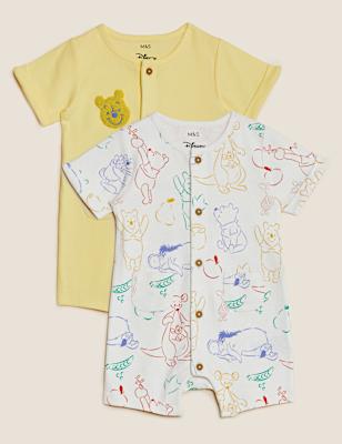 2pk Pure Cotton Winnie the Pooh&trade; Rompers (0-3 Yrs)