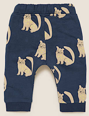 Cotton Cat Print Joggers