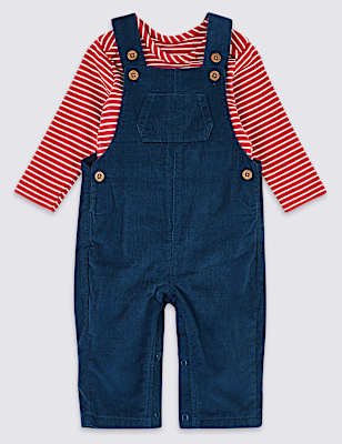 Pure Cotton Two Piece Dungarees Outfit (0-3 Yrs)