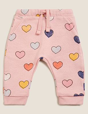 Cotton Rich Heart Print Joggers (0-3 Yrs)
