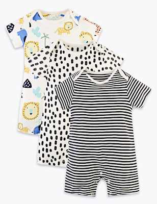 3 Pack Pure Cotton Safari Rompers (6½lbs-3 Yrs)