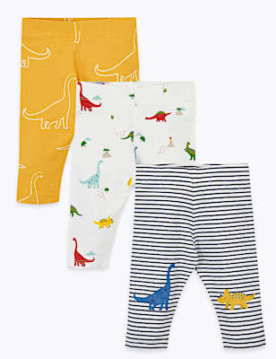 3 Pack Cotton Dinosaur Print Leggings (0-3 Yrs)