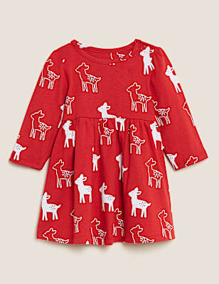 Pure Cotton Deer Print Dress (0-3 Yrs)