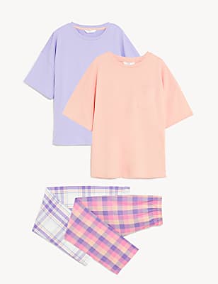 2pk Pure Cotton Checked Pyjama Sets