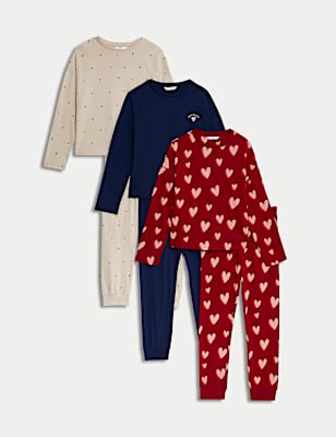3pk Pure Cotton Heart Pyjama Sets (6-16 Yrs)
