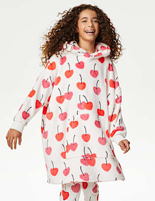 Fleece Cherry Print Oversized Hoodie (7-16 Yrs)