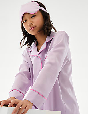 Satin Jaquard Star Pyjamas & Eyemask (3-16 Yrs)
