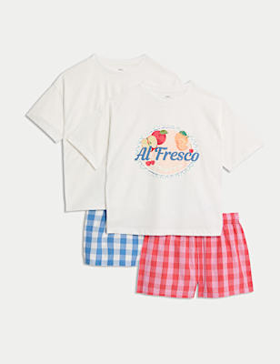 2pk Pure Cotton Gingham Short Pyjama Sets (3-16 Yrs)