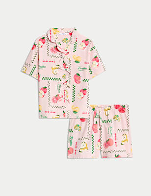 Pure Cotton Fruit Bow Revere Short Pyjamas (3-16 Yrs)