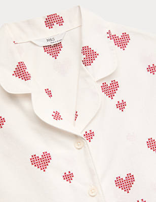 Pure Cotton Poplin Heart Revere Pyjamas (6-16 Yrs)
