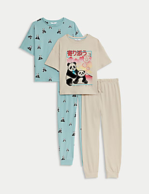 2pk Pure Cotton Panda Pyjama Sets (6-16 Yrs)
