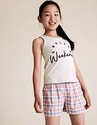 2pk Slogan Short Pyjama Sets (6-16 Yrs)