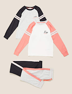 2pk Cotton Sleep Slogan Pyjama Sets (6-16 Yrs)