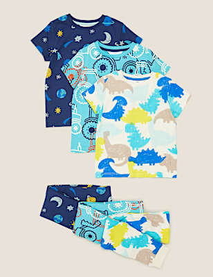 3pk Pure Cotton Patterned Pyjama Sets