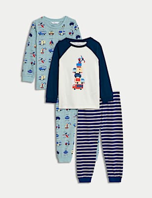 2pk Pure Cotton Transport Pyjama Sets (1-8 Yrs)