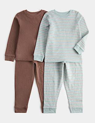 2 Pack Striped Waffle Pyjama Sets (1-8 Yrs)