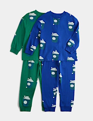2 Pack Pure Cotton Jersey Popcorn Pyjama Sets (1-8 Yrs)
