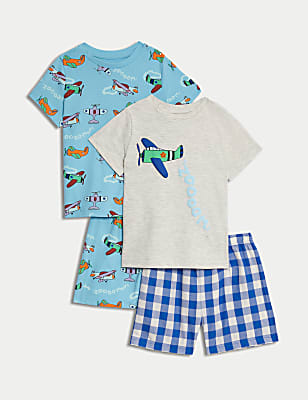 2pk Pure Cotton Aeroplane Pyjama Sets (1-8 Yrs)
