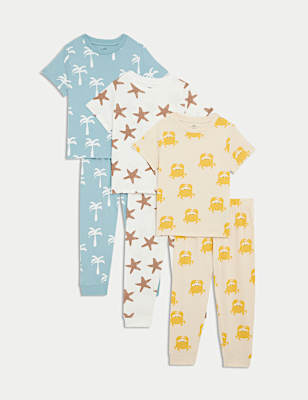 3pk Pure Cotton Seaside Print Pyjama Sets (1-8 Yrs)