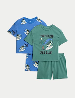 2pk Pure Cotton Turtle Pyjama Sets (1-8 Yrs)