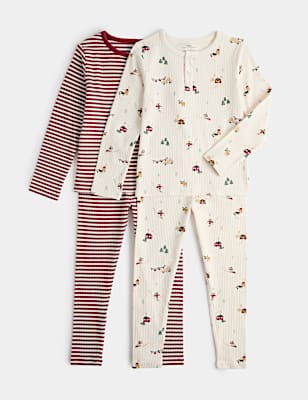 2 Pack Cotton Ski Stripe Pyjama Sets (1-8 Yrs)