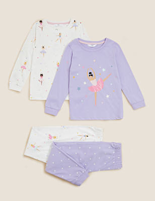 2pk Pure Cotton Ballerina Pyjama Sets (1-7 Yrs)