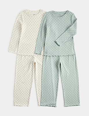 Heart Print Ribbed Long Sleeve Pyjama Set