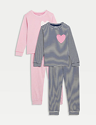 2pk Pure Cotton Striped Heart Pyjama Sets (1-8 Yrs)