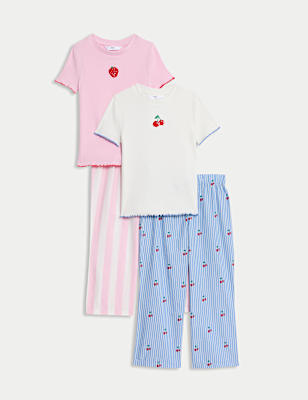 2pk Cotton Rich Fruit Striped Pyjama Sets (1-16 Yrs)