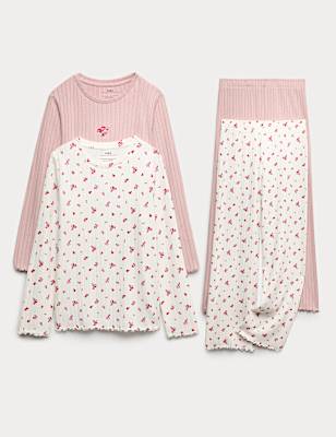 Kids' 2pk Floral Ribbed Pyjama Sets (1-16 Yrs)