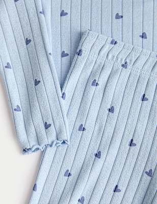 Patterned Heart Ribbed Cosy Pyjamas (1-16 Yrs)