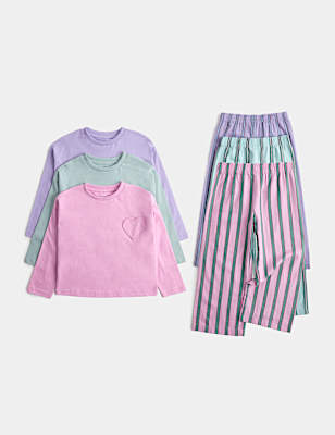 3 Pack Striped Heart Pocket Pyjama Sets (1-8 Yrs)