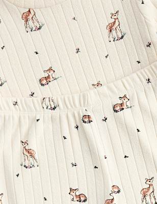 Deer Print Ribbed Long Sleeve Pyjama Set (12 Mths-8 Yrs)
