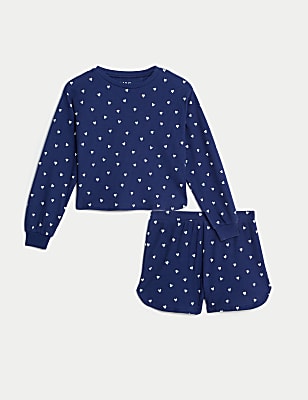 Cotton Blend Waffle Heart Pyjamas (1-16 Yrs)