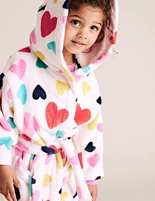 Fleece Heart Print Dressing Gown (1-7 Yrs)