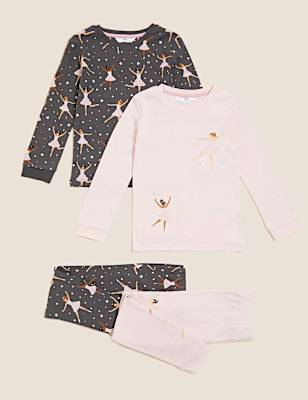 2pk Pure Cotton Ballerina Pyjama Sets (1-7 Yrs)