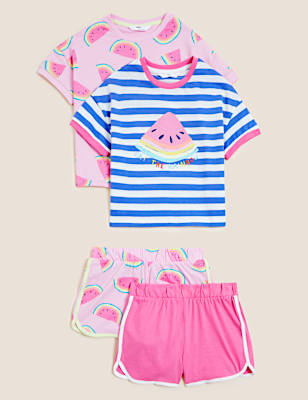2pk Pure Cotton Watermelon Short Pyjamas (1-7 Yrs)