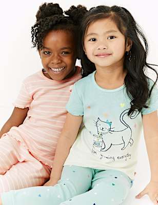 2 Pack Cotton Cat Print Pyjama Sets (1-7 Yrs)