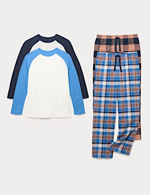 2pk Cotton Blend Raglan Checked Pyjama Sets (6-16 Yrs)