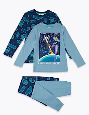 2pk Pure Cotton Space Print Pyjama Sets (6-16 Yrs)