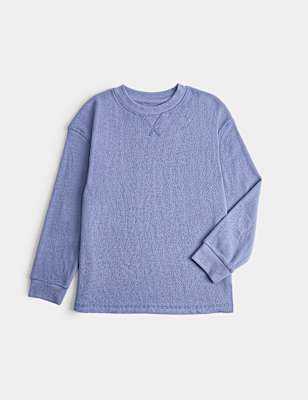 Waffle Crew Neck Pyjama Top (6-16 Yrs)