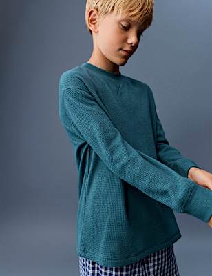 Waffle Crew Neck Pyjama Top (6-16 Yrs)