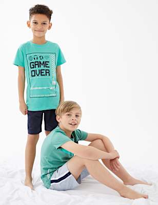 2pk Pure Cotton Gamer Short Pyjama Sets (6-16 Yrs)