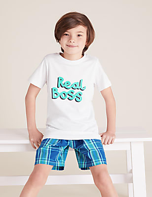 Pure Cotton Boss Slogan Short Pyjama Set