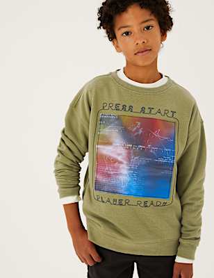 Cotton Rich Press Start Slogan Sweatshirt (6-16 Yrs)