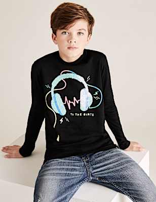 Pure Cotton Reversible Sequin Top (6-14 Yrs)