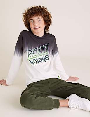 Pure Cotton Slogan Dip Dye Top