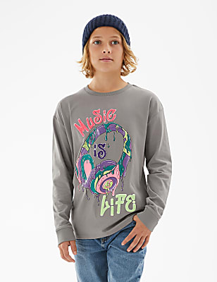 Pure Cotton Music Is Life Slogan Top (6-16 Yrs)