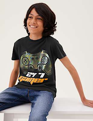 Pure Cotton Gamer Slogan Sequin T-Shirt (6-16 Yrs)