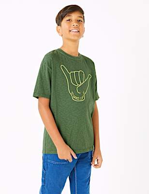 Cotton Good Life Slogan Hand Print T-Shirt (6-16 Yrs)